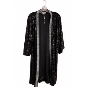 Chelsea & Violet Sequin Duster Women Large Black Polyester Glam Cardigan